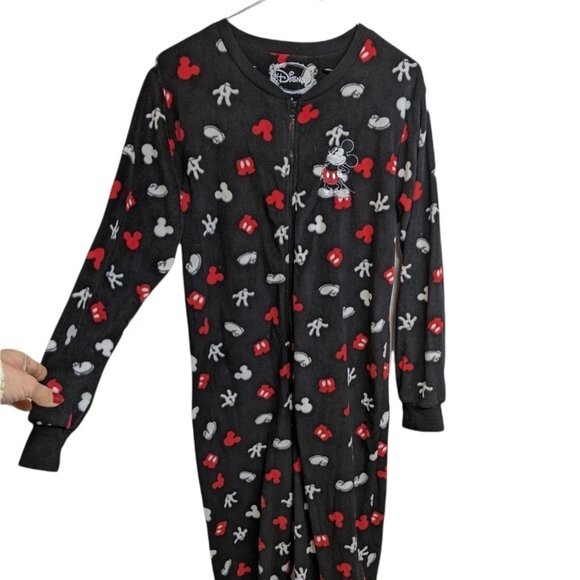 Disney Other - Disney Women Sleepwear Mickey Mouse Magic Fleece Footed One-Piece Black S